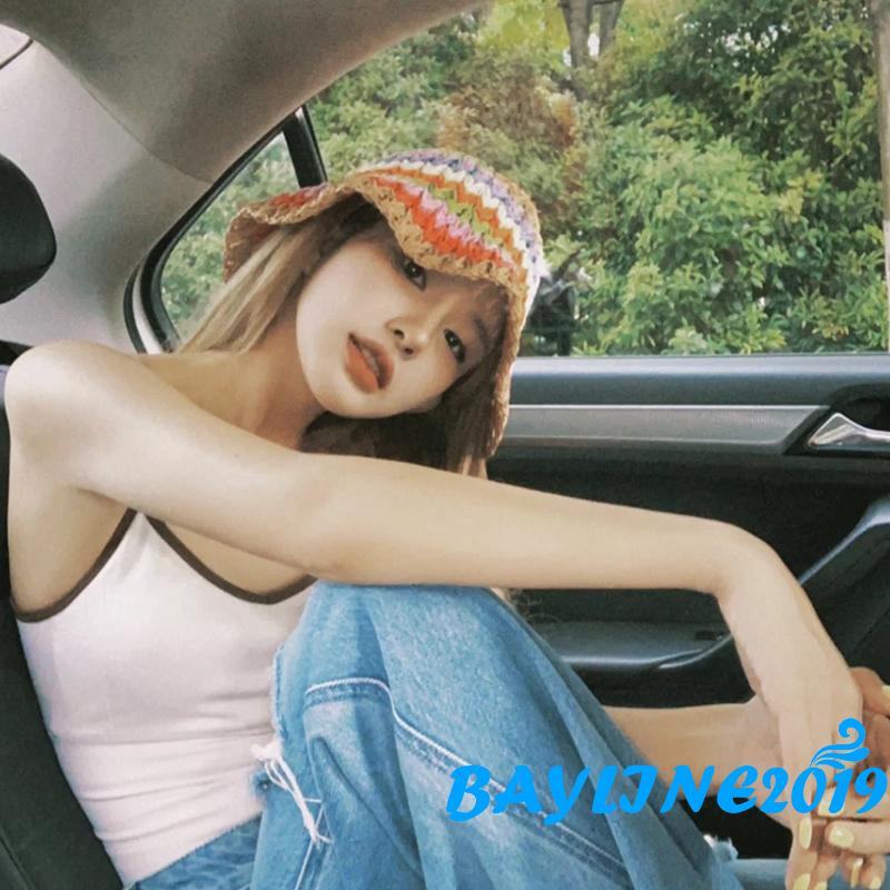 Nón Tai Bèo Họa Tiết Sọc Cầu Vồng Nhiều Màu Sắc Dành Cho Nữ