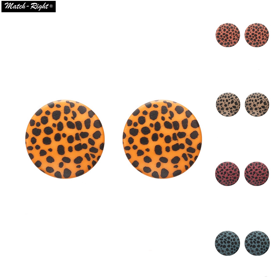 Hoa tai dáng tròn họa tiết da báo phong cách retro thời trang cho nữ