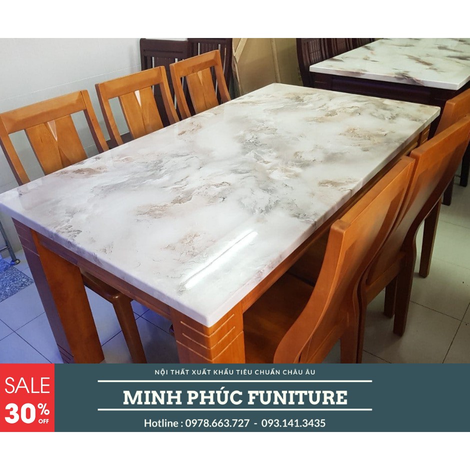 Bàn Ăn mặt đá xuất khẩu châu âu 1m6x6 ghế 03