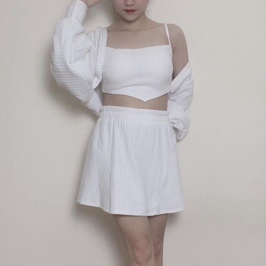Chân Váy Chữ A Ngắn, Áo 2 Dây Kèm Khoác Crop Free Size Dưới 55kg | BigBuy360 - bigbuy360.vn