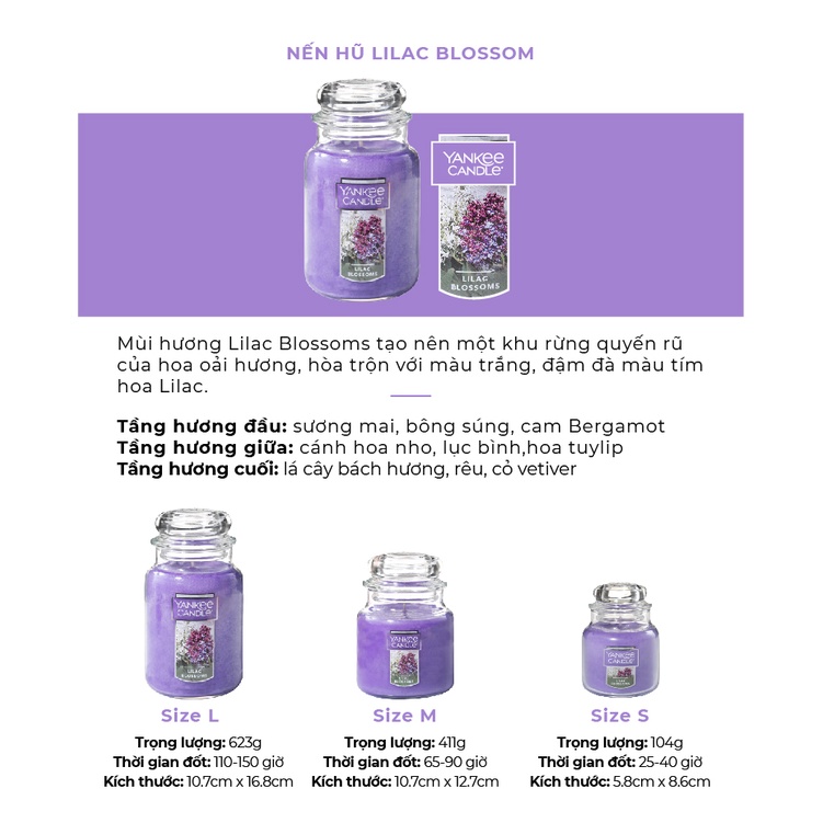 Nến hũ Yankee Candle size M - Lilac Blossoms (411g)