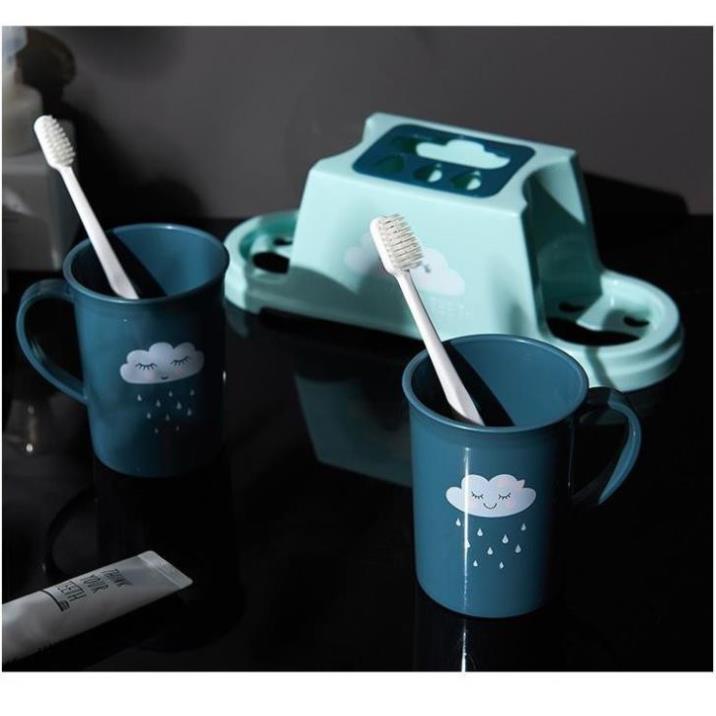 Kệ đựng cốc bàn chải đánh răng hình đám mây kèm 2 cốc Kệ để đồ nhà tắm treo bàn chải nhả kem đánh răng tự động