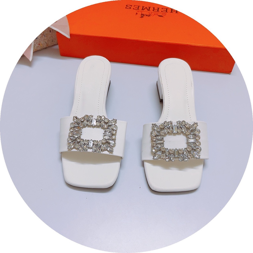 Dép nữ gót 3p hàng đẹp thích hợp dạo phố, quai đá vuông trắng