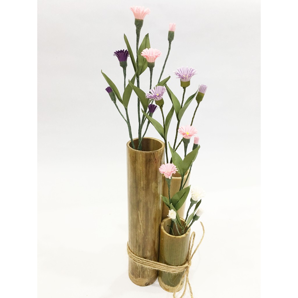 Set 3 ống tre dùng cắm hoa trang trí - cắm bút - lọ hoa (KT 3- 3.5x10, 15, 20cm)