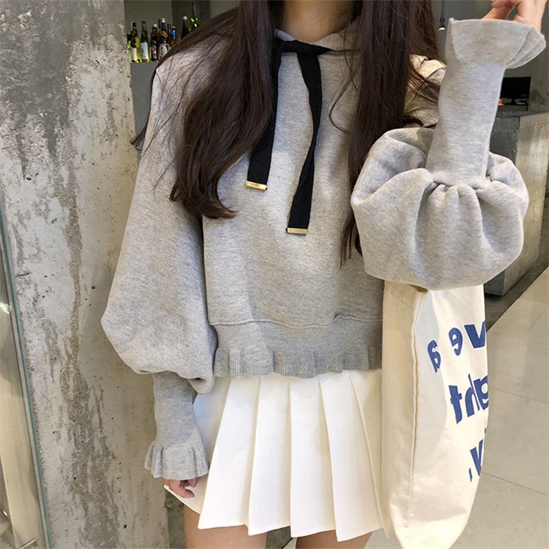 Áo Khoác Hoodie Dáng Rộng Ngắn Vải Lông Cừu Dày Dặn Phong Cách Chic Hồng Kông Cổ Điển Thời Trang Mùa Đông Cho Nữ