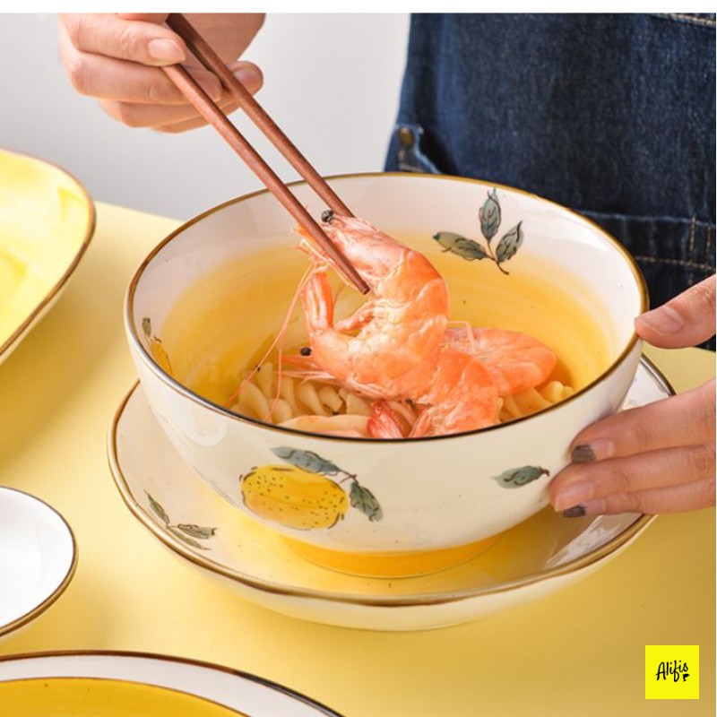 Bộ sưu tập bát tô, tô salad, bát ăn mì họa tiết chanh vàng - phụ kiện bàn ăn phong cách Hàn Quốc