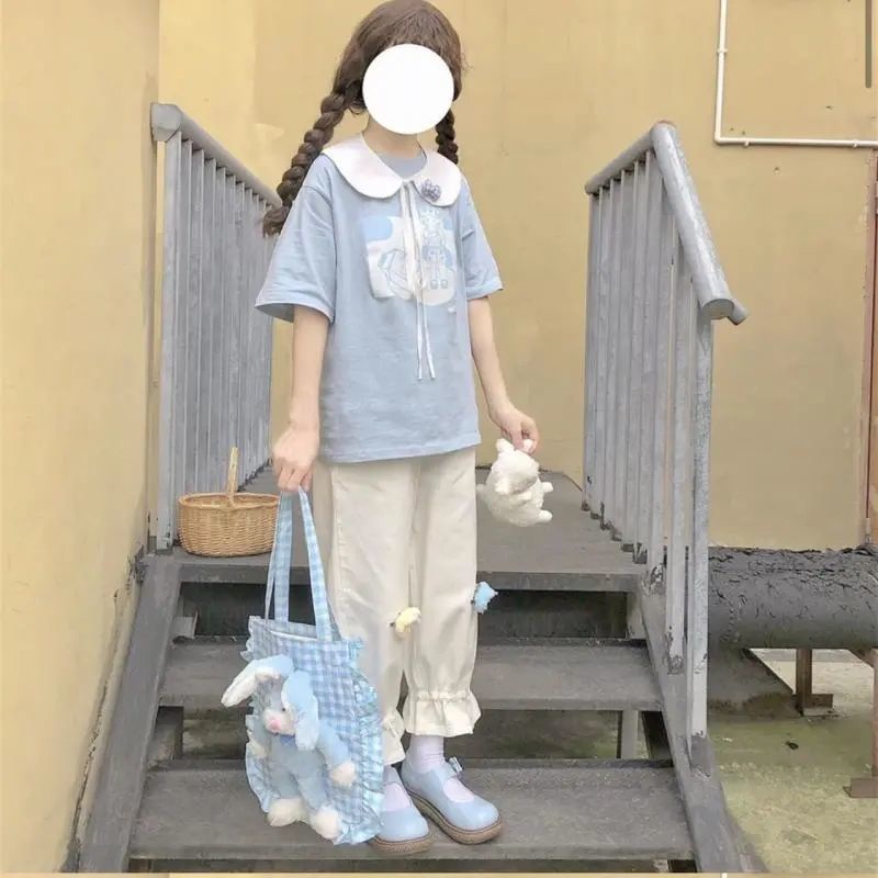Bộ Áo Thun Mềm Mại + Quần Ống Rộng Phong Cách Nhật Bản Thời Trang Mùa Hè Cho Nữ