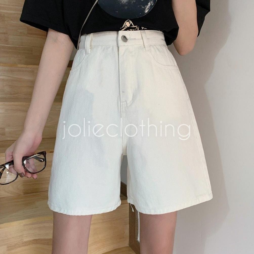 Quần Short Kaki Lửng Ulzzang Quần đùi denim ngố Ống rộng cạp cao trắng đen kem Dáng Hàn Quốc (có bigsize) ་