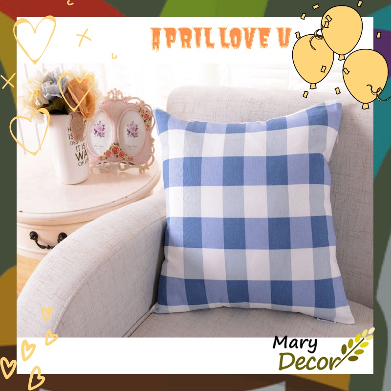 Gối tựa sofa Mary Decor - họa tiết Caro blue trắng to