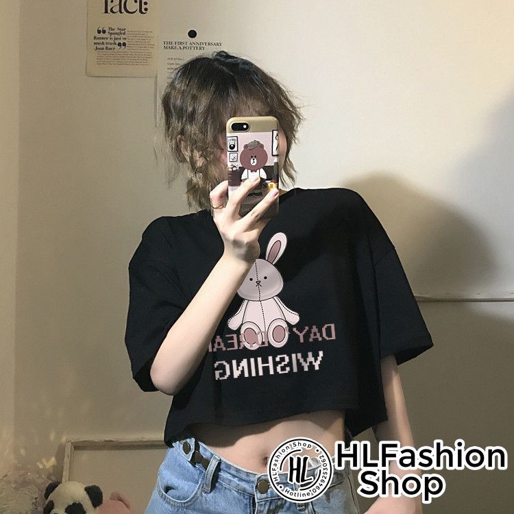 [ Mã WASTAPR giảm 10K đơn 50K] Áo croptop thun nữ Rabbit Wishing cực xinh, áo thun nữ HLFashion | BigBuy360 - bigbuy360.vn