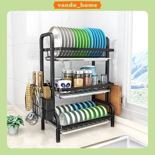 Kệ Chén Đĩa Thép Carbon Có Khay Hứng Nước Kệ Bếp Để Bát Tiện Lợi Thông Minh VANDO