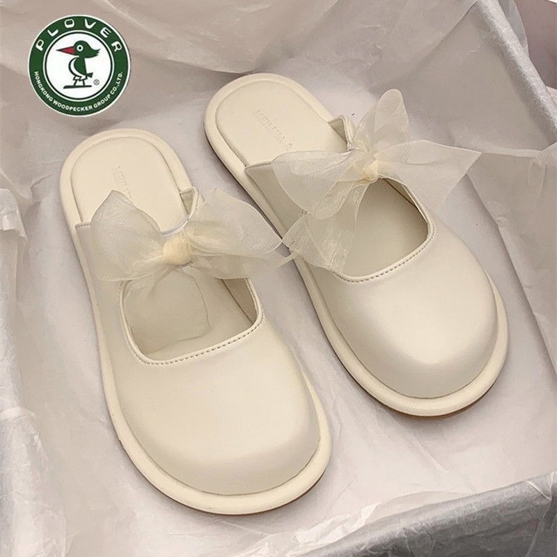 Giày Lười Đế Bằng Đính Nơ Phong Cách Vintage Pháp Cho Nữ