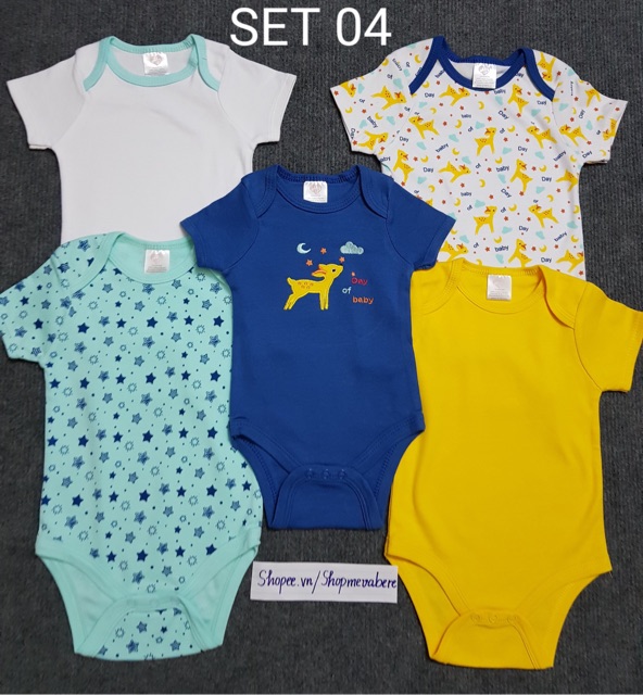 Set 5 body chip, bodysuit cho bé trai và bé gái sơ sinh từ 0-9kg - BC02