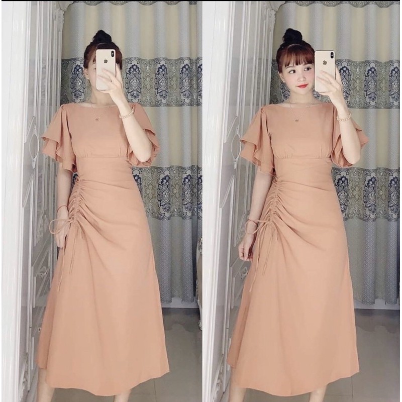 365k Đầm Hồng rút dây eo