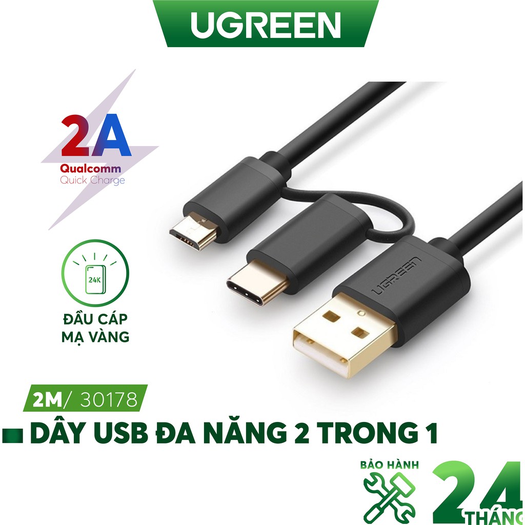 Dây USB đa năng 2 trong 1 đầu ra Micro-USB và USB Type-C UGREEN US142