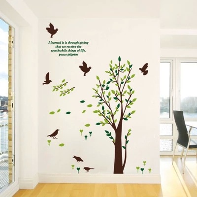 Decal dán tường hình cây và chim độc đáo AY9013