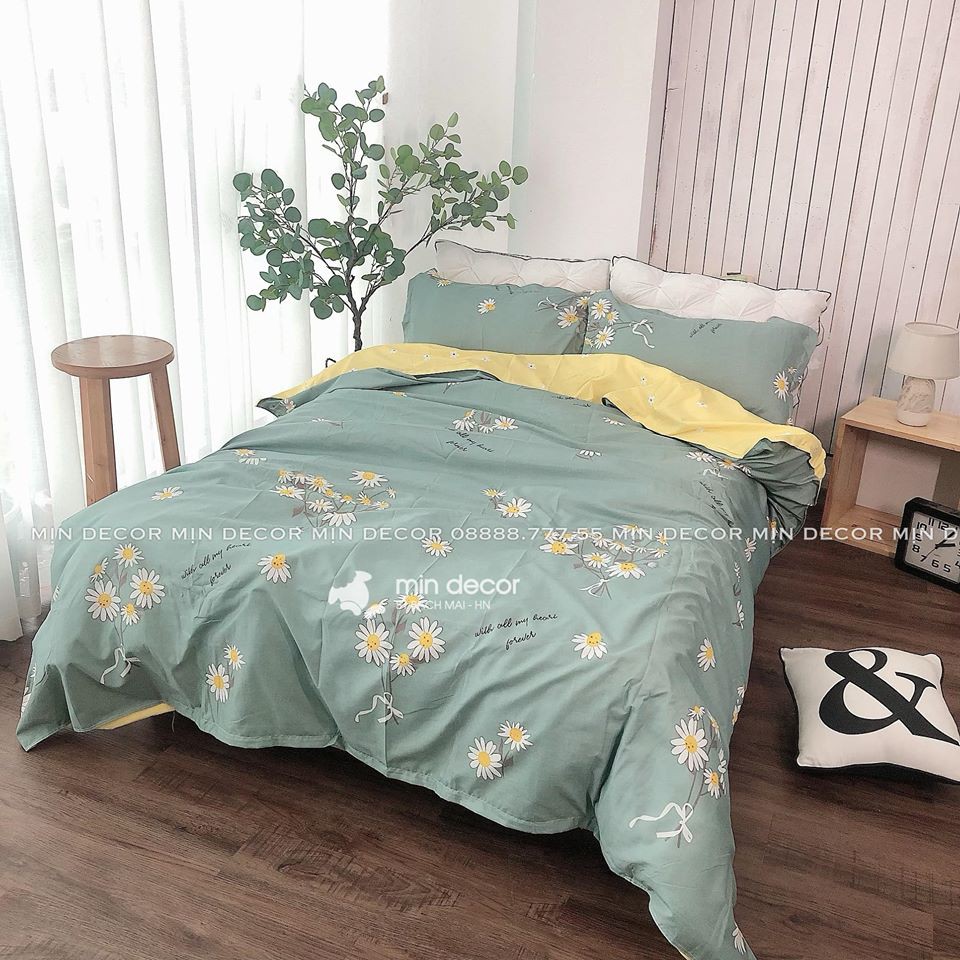 Bộ Chăn Ga Gối Cúc Xanh ? FREESHIP  Chăn Ga Gối Nệm Cotton 3D Mềm Mịn - Mịn Decor