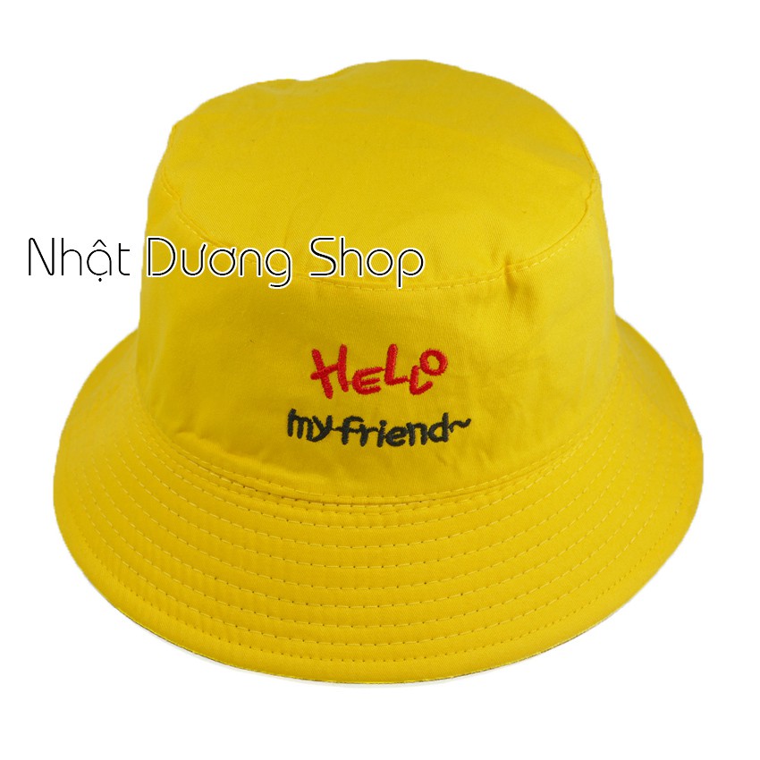 Nón bucket 2 mặt Hello My Friend mũ tai bèo nữ vành nhỏ được may với chất liệu cotton cao cấp, thoáỉ mái