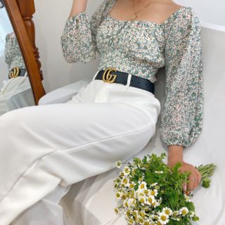 CROP TOP TAY PHỒNG BO NGỰC HOA