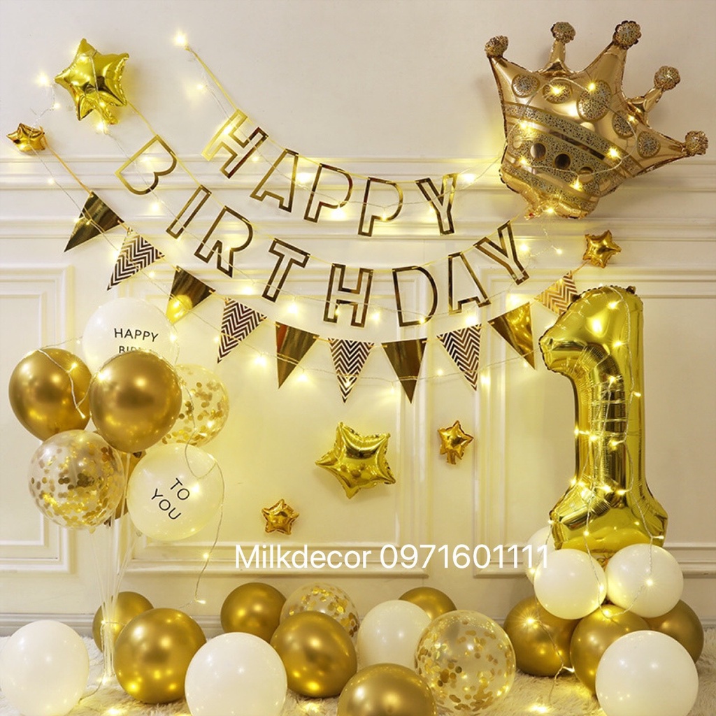 Set bóng bay trang trí sinh nhật bé trai và bé gái [ Siêu đẹp kèm đèn led và bơm tay keo dán]