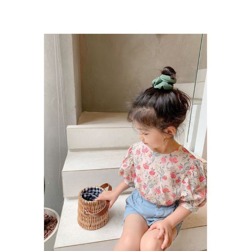 ÁO SƠ MI VOAN HOA TAY BỒNG CHO BÉ GÁI