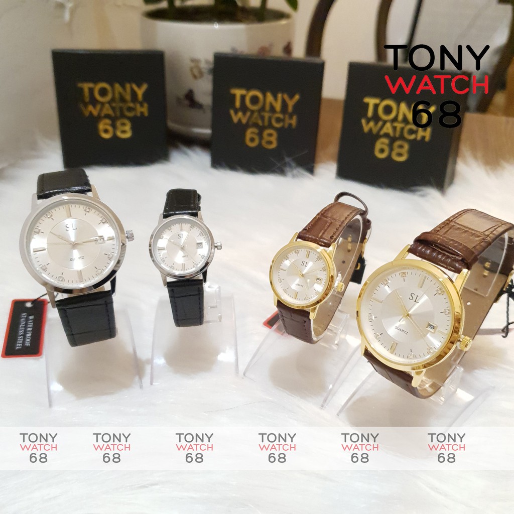 Đồng hồ đôi nam nữ SL dây da có lịch chống nước Tony Watch 68 | BigBuy360 - bigbuy360.vn