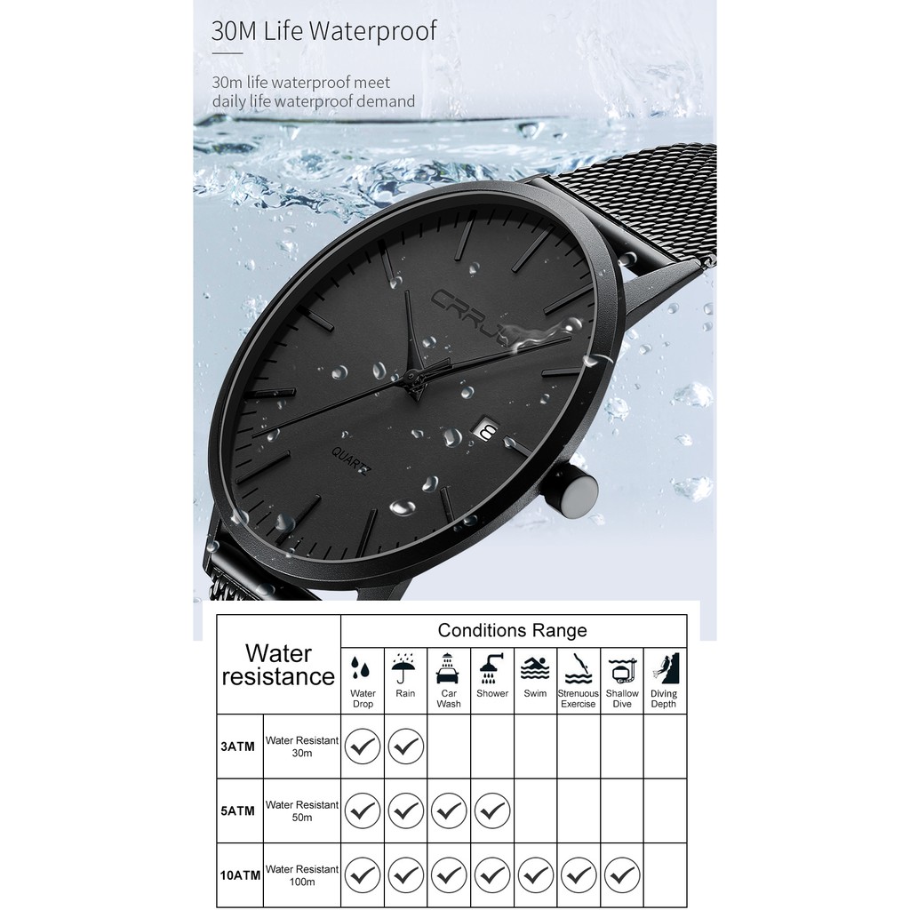 Đồng Hồ Quartz Siêu Mỏng Chống Thấm Nước Kiểu Dáng Thể Thao CRRJU 2172