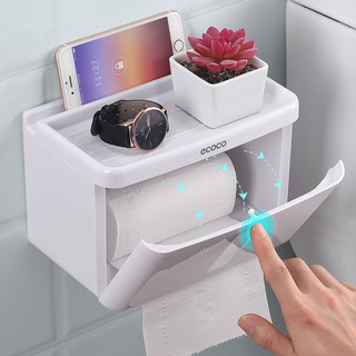 Hộp treo đựng giấy vệ sinh dán tường chống nước, có khay để đồ  ECOCO1613