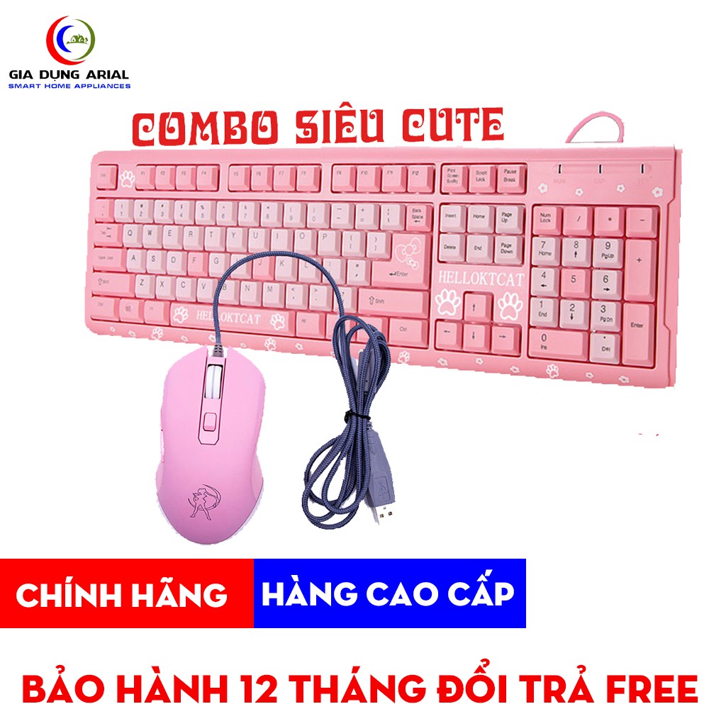 Combo Bàn Phím Và Chuột Có Dây Hello Kitty Siêu Cute Và Dễ Thương Bảo Hành 6 Tháng