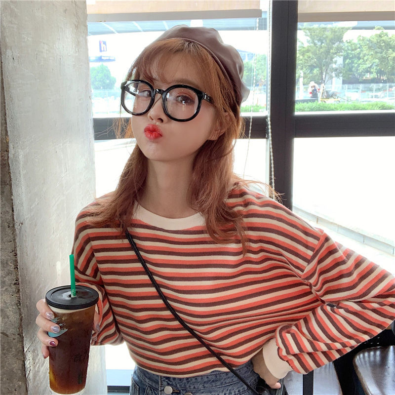 Áo Thun Dài Tay Họa Tiết Sọc Ngang Thời Trang Cho Nữ