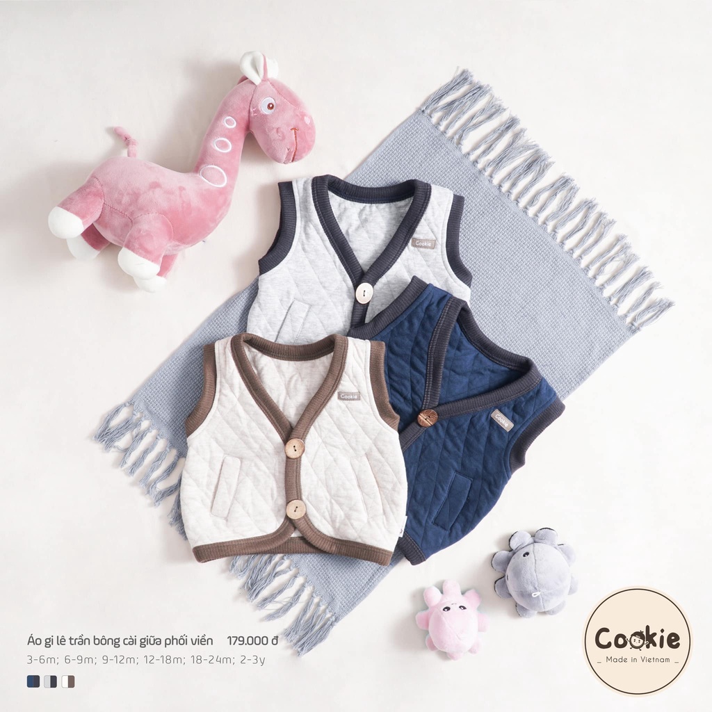 Áo gile trần bông Cookie cài giữa phối viền cho bé