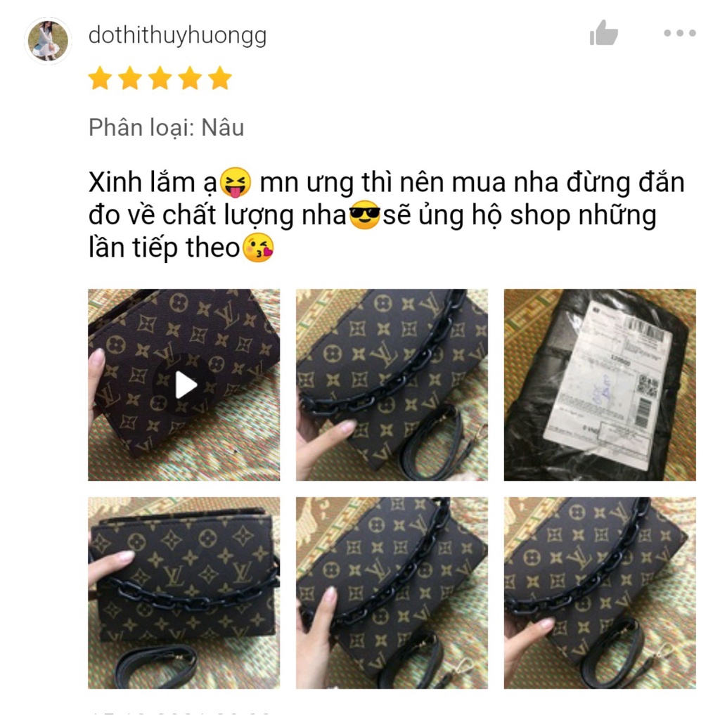 Túi xách nữ , túi đeo chéo đeo vai dáng ngang lv tặng kèm xích nhựa TM_10
