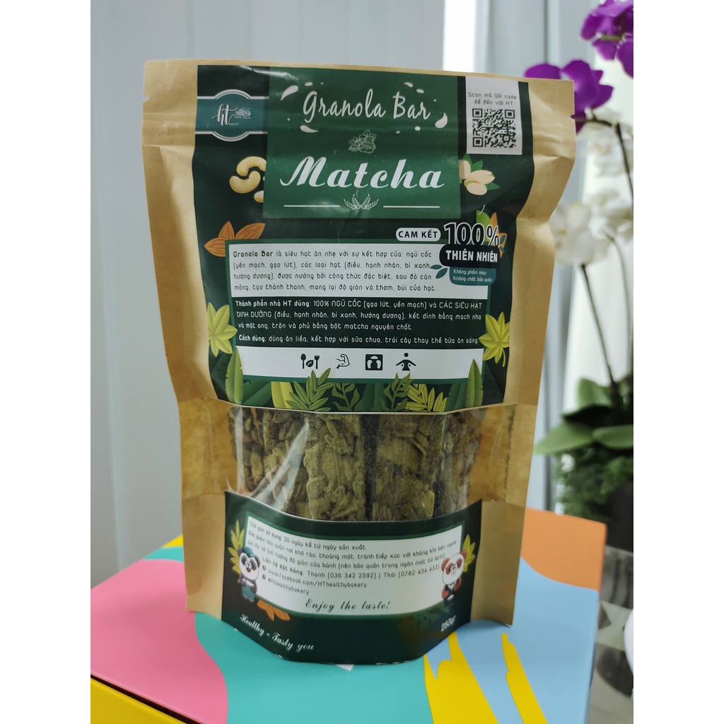 Granola Bar siêu hạt - Phủ Matcha - dành cho người ăn kiêng, giảm câm - Không đường không chất bảo quản By HT