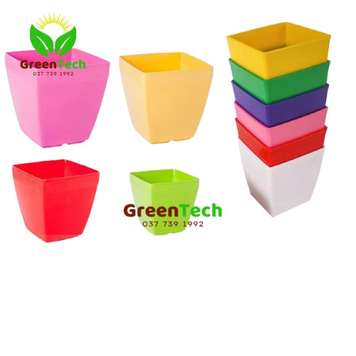[ Giá Sỉ }Chậu Nhựa Vuông Bầu Nhiều Màu Trồng Cây (Chọn Size)