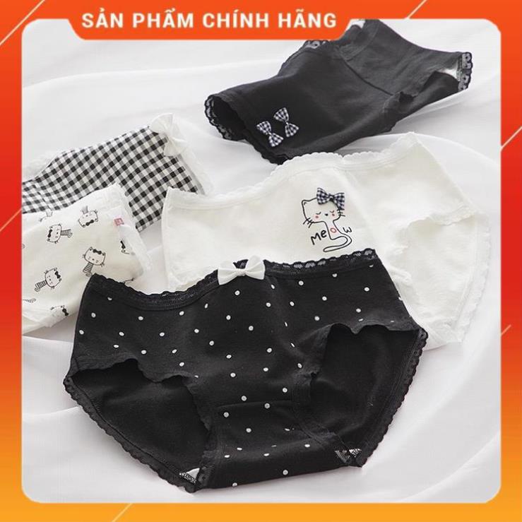Quần Lót Nữ ❤️ Quần Cotton Nữ Viền Phối Hình Mèo Điệu Đà Tôn Dáng 0133