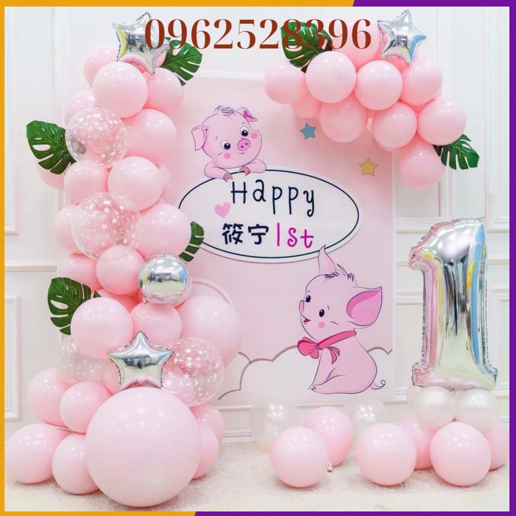Freeship - Set phụ kiện trang trí sinh nhật cho bé đẹp rẻ - Bóng bay - Kèm Phông bạt &amp; In tên - Màu hồng