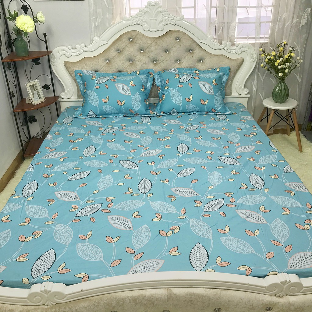 Bộ Ga Gối Cotton 100% Hàng Việt Nam Chất Lượng Cao Mẫu HOA LÁ 2. Thấm Hút Mồ Hôi Cực Tốt