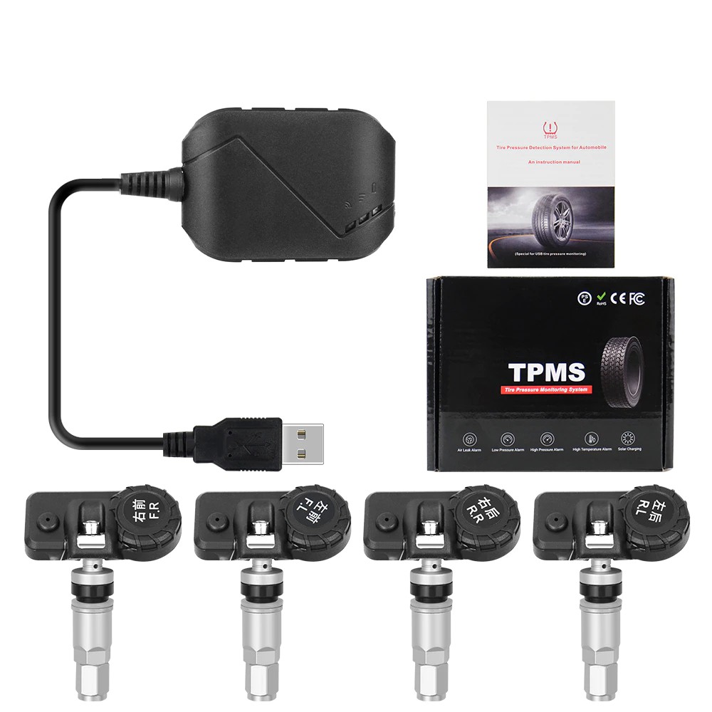 Cảm Biến Áp Suất Lốp TPMS Van Trong, Van Ngoài Tích Hợp Với Màn Hình Android