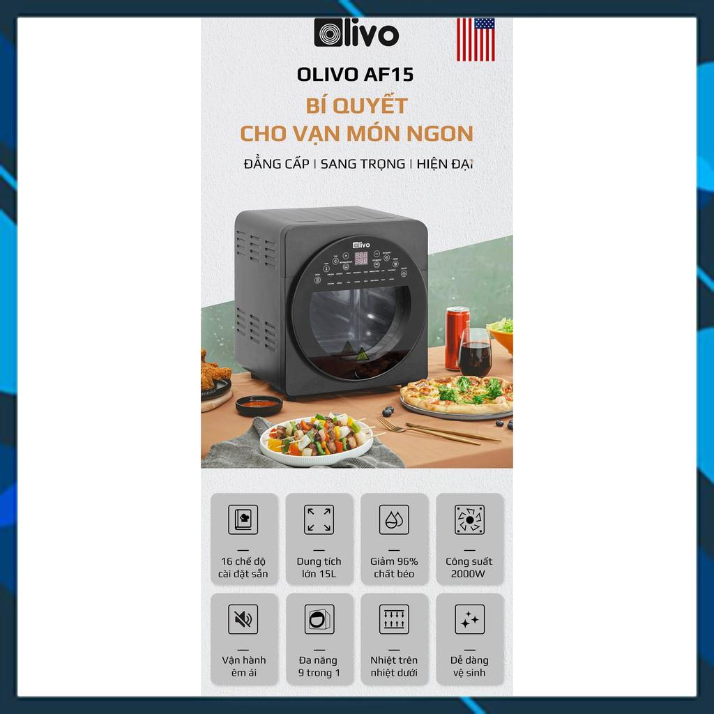 Nồi Chiên Không Dầu, lò nướng OLIVO AF15 Dung Tích 15L Thương Hiệu Mỹ - Hàng Chính Hãng + tặng máy xay thịt olivo fc21