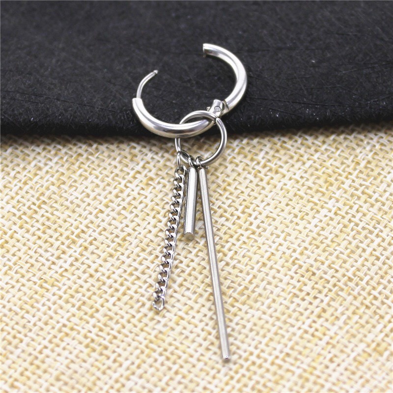 Khuyên tai vòng phối charm thanh thép (tháo rời được) cá tính - không gỉ