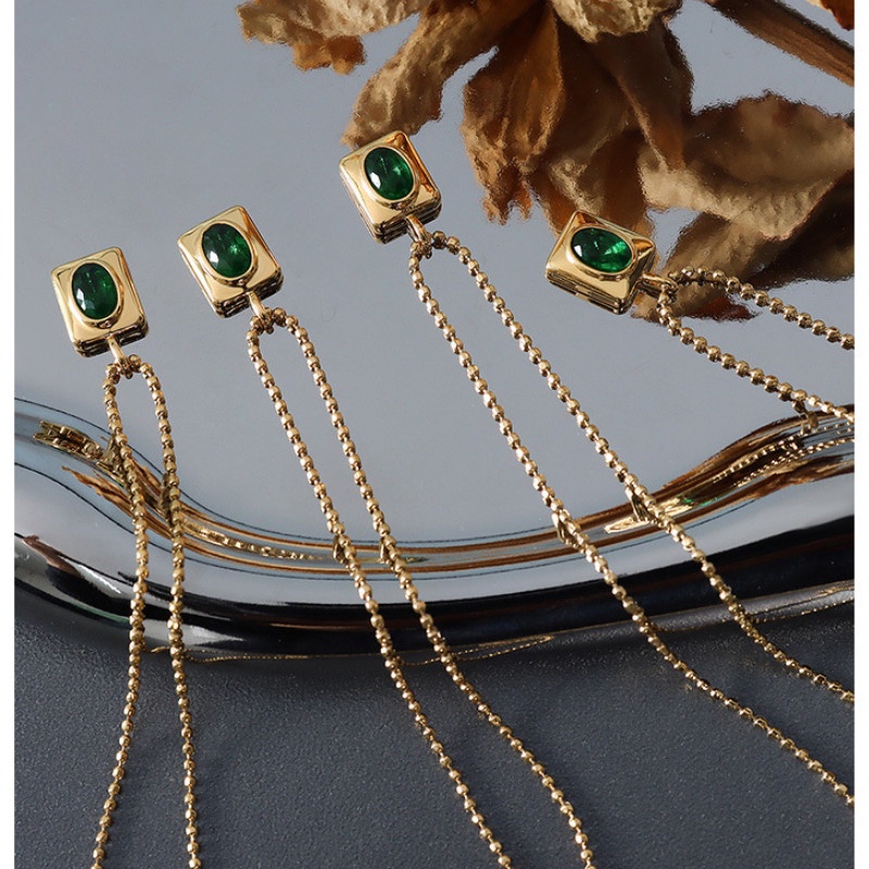 Dây Chuyền Bi Mặt Đá Nhân Tạo Hình Bầu Dục Titan Ko Han Rỉ TT 3986