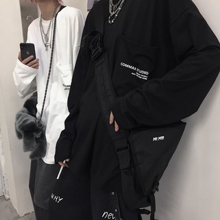 Áo Thun Unisex Phom To Dài Tay Túi Ngực Studio Đen Trăng - Áo thun dài tay siêu đẹp