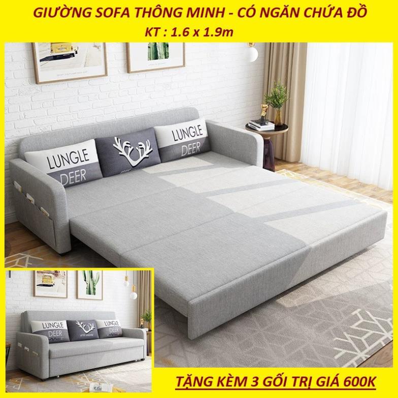 [ VIDEO ] Ghế Sofa Giường. Giường Sofa Đa Năng Có Ngăn Chứa Đồ. KT 1m6 x 1m92. Tặng Kèm 3 Gối Cao Cấp