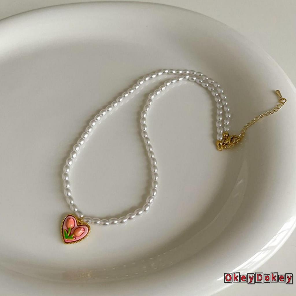 Vòng cổ Mặt Hình Hoa Tulip Đính Ngọc Trai Nhân Tạo Dành Cho Nữ