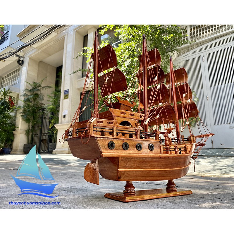 Thuyền buồm gỗ phong thủy dài 75cm gỗ Hương, thuyền gỗ cao cấp trang trí phòng khách, quà tặng doanh nghiệp