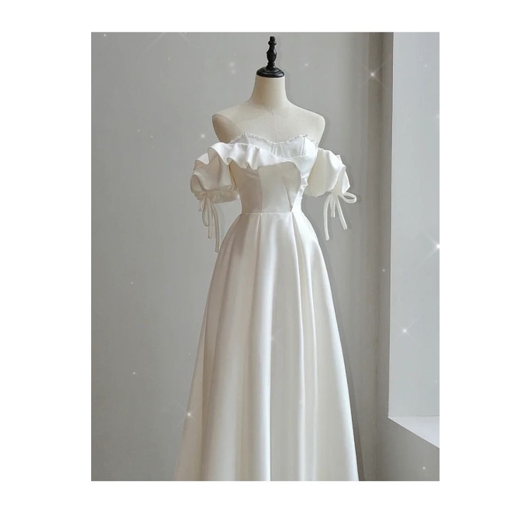 Đầm Cưới Satin Nhẹ Nhàng Phong Cách Mới 2022 Kiểu Pháp Đơn Giản Một Vai Cho Cô Dâu SD7B