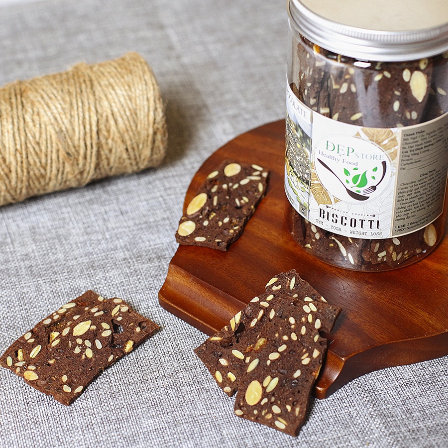 Bánh BISCOTTI Nguyên Cám Vị Chocolate Đẹp Store - Bánh Ngũ Cốc Nướng Ăn Kiêng Không Đường