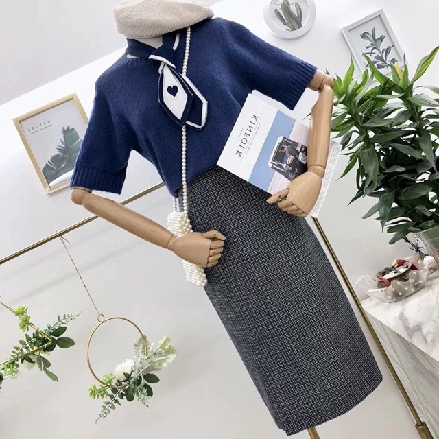 Set len xanh cổ nơ siêu hot - có bán áo riêng