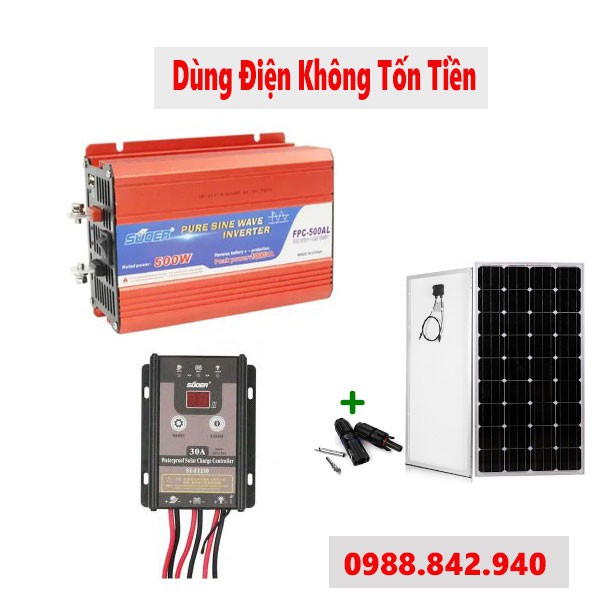 Bộ máy phát điện năng lượng mặt trời 500W sine chuẩn cho gia đình và xe bán hàng lưu động