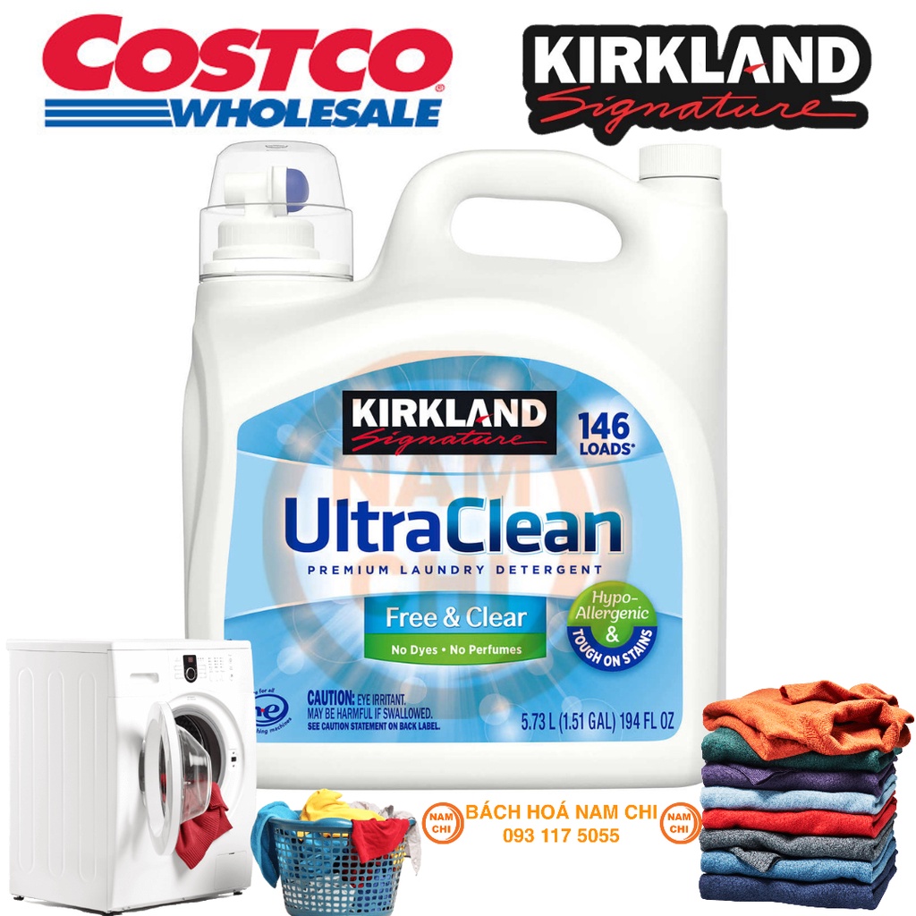 [TRẮNG] Nước Giặt Kirkland Signature Ultra Clean Free &amp; Clear Can 5.73L